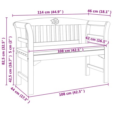 vidaXL Παγκάκι Ρόδου 2 -θέσιο 114x46x82,5cm Στερεό Ξύλο Ακακίας 1 τεμ.