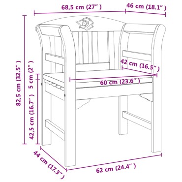 vidaXL Παγκάκι Ρόδου Φυσικό 68,5x46x82,5cm Στερεό Ξύλο Ακακίας 1 τεμ.