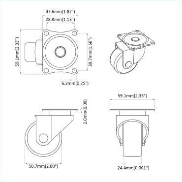 vidaXL Στρόφιγγα 2 pcs Ασημί 60 x 60 x 50 χλστ Σίδερο και νάιλον