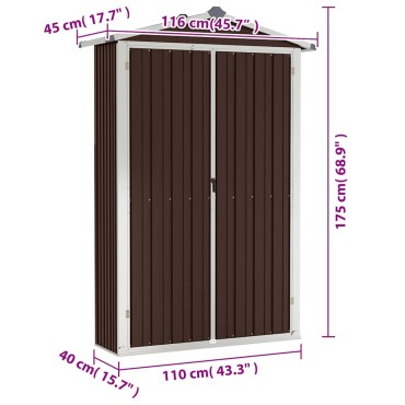 vidaXL Αποθήκη Κήπου Καφέ 116x45x175 εκ. από Γαλβανισμένο Ατσάλι