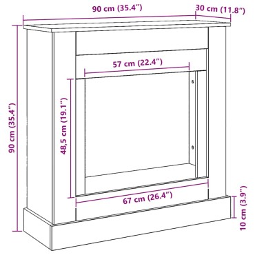 vidaXL Πλαίσιο Τζακιού Αρτισιανή Δρυς 90x30x90 εκ. από Επεξ. Ξύλο
