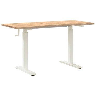 vidaXL Γραφείο Λευκό και Φυσικό 140x60cm Στερεό Ξύλο Δρυός 1 τεμ.