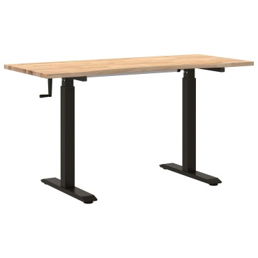 vidaXL Γραφείο Μαύρο και φυσικό 140x60cm Στερεό Ξύλο Δρυός 1 τεμ.