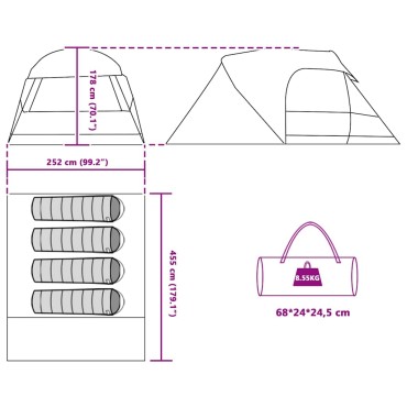 vidaXL Σκηνή Dome 4 Ατόμων 4 ατόμων Πράσινο