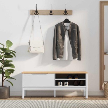 vidaXL Πάγκος Χωλ FLORO Λευκό 115x40x45cm Στερεό ξύλο πεύκου 1 τεμ.