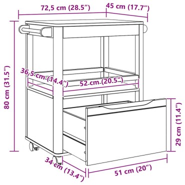 vidaXL Καρότσι Κουζίνας FLORO Κερωτό καφέ 72,5x45x80 εκ 1 τεμ.