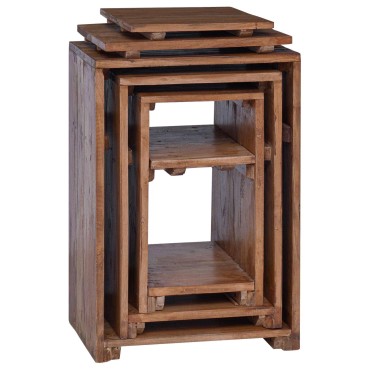 vidaXL Τραπέζι Έμφασης με ράφι 3 τεμ. Καφέ Στερεό ξύλο Μαόνι 45x35x66cm