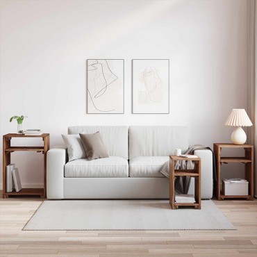 vidaXL Τραπέζι Έμφασης με ράφι 3 τεμ. Καφέ Στερεό ξύλο Μαόνι 45x35x66cm