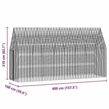 vidaXL Κλουβί Κουνελιού Ασημί 400 x 100 x 210 εκ.
