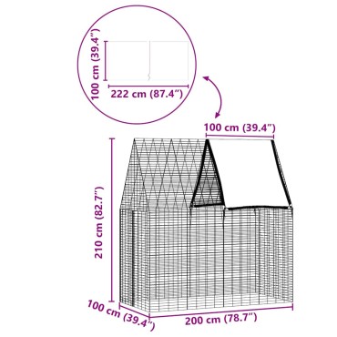 vidaXL Κλουβί Κουνελιού Ασημί 200 x 100 x 210 εκ.