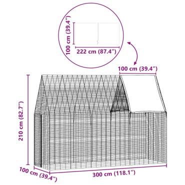 vidaXL Κλουβί Κουνελιού Ασημί 300 x 100 x 210 εκ.