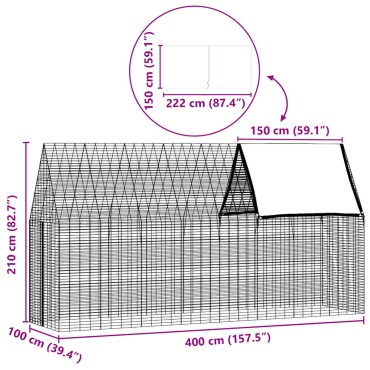 vidaXL Κλουβί Κουνελιού Ασημί 400 x 100 x 210 εκ.