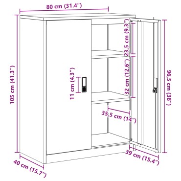 vidaXL Ντουλάπι αποθήκευσης Μαύρο 80x40x105cm Ατσάλι 1 τεμ.