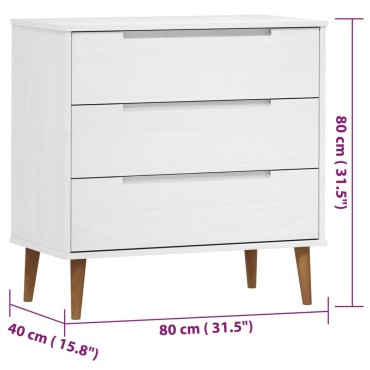 vidaXL Συρταριέρα MOLDE Λευκή 80x40x80cm από Μασίφ Ξύλο Πεύκου 1 τεμ.