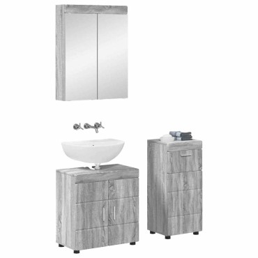 vidaXL Σετ Επίπλων Μπάνιου TULUM 3 τεμ. Γκρίζο Σονομα 60x34x63 εκ