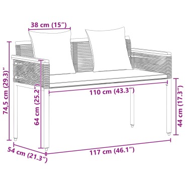 vidaXL Εξωτερικός πάγκος 2 -Seater 117x54x74.5cm συνθετικό ρατάν