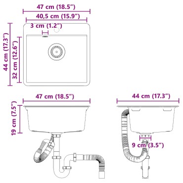 vidaXL Σιντρινο Γκρι 470 x 440 mm Γρανίτης