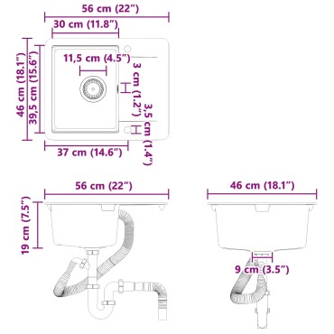 vidaXL Σιντρινο 80% Χαλαζίας και 20% Ρητίνη 560 x 460 mm Γκρι