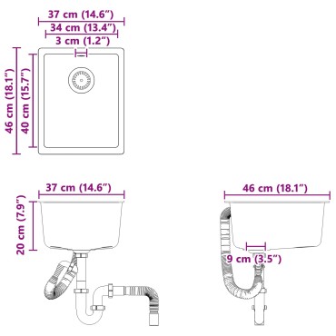 vidaXL Σιντρινο 80% Χαλαζίας και 20% Ρητίνη 370 x 460 mm Γκρι