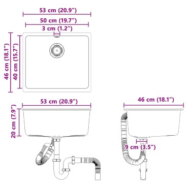 vidaXL Σιντρινο 80% Χαλαζίας και 20% Ρητίνη 530 x 460 mm Μαύρο