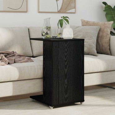 vidaXL Τραπεζάκι Πλευράς με τροχούς Μαύρη Οξυά 40x35x60cm 1 τεμ.