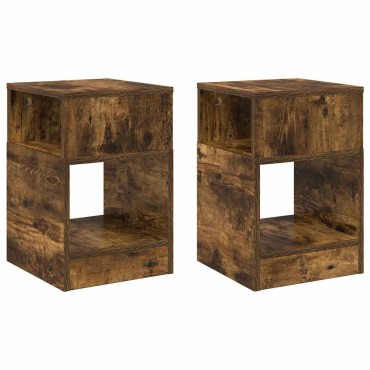 vidaXL End Table 2 τεμ. Καπνισμένο Ξύλο Δρυός 30,5x30x45 εκ