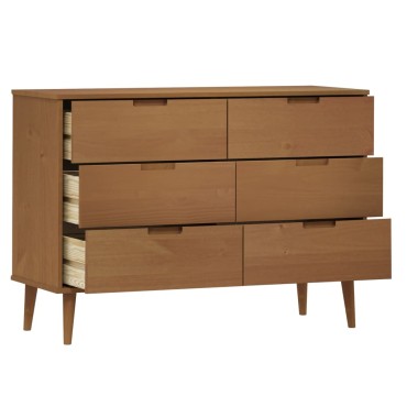 vidaXL Συρταριέρα MOLDE Καφέ 113x40x80cm από Μασίφ Ξύλο Πεύκου 1 τεμ.