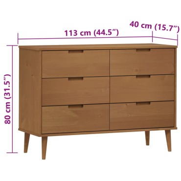 vidaXL Συρταριέρα MOLDE Καφέ 113x40x80cm από Μασίφ Ξύλο Πεύκου 1 τεμ.