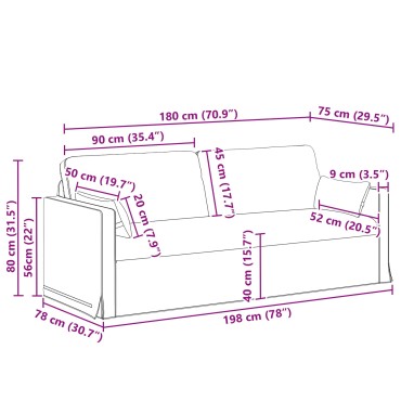 vidaXL Καναπές Μαύρο 198x78x80cm ύφασμα