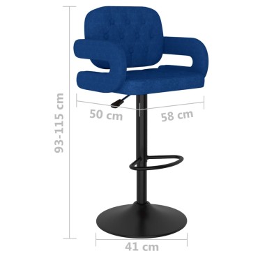 vidaXL Σκαμπό Μπαρ 2 τεμ. Μπλε Υφασμάτινα 58x50x(93-115)cm