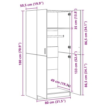 vidaXL Ντουλάπα Καπνιστή Δρυς 80x52x180cm από Επεξεργασμένο Ξύλο 1 τεμ.