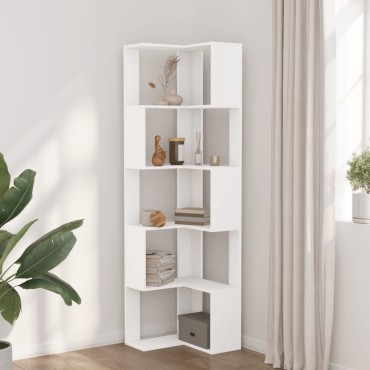 vidaXL Βιβλιοθήκη Γωνιακή 5 Επ. Λευκή 50x50x179cm Επεξ. Ξύλο 1 τεμ.