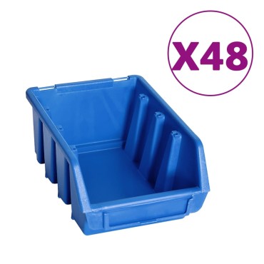 vidaXL Σκαφάκια Αποθήκευσης Σετ 128 τεμ. Μπλε/Μαύρα με Πάνελ Τοίχου