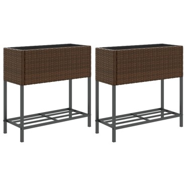 vidaXL Γλάστρες Κήπου με Ράφια 2 τεμ. Καφέ 70x28x70 εκ Συνθ. Ρατάν