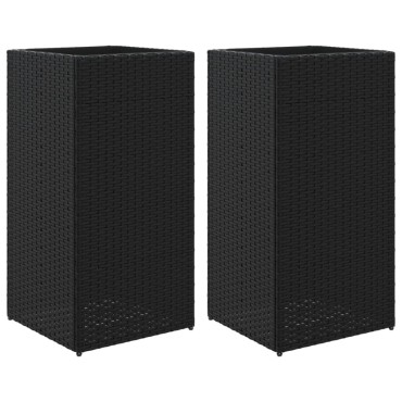 vidaXL Ζαρντινιέρες Κήπου 2 τεμ. Μαύρη 40x40x80εκ. από Συνθετικό Ρατάν