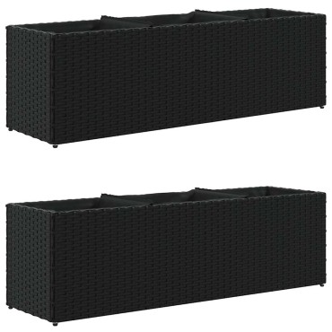 vidaXL Ζαρντινιέρες Κήπου Μαύρες 105x30x32εκ Συνθ. Ρατάν με 3 Γλάστρες