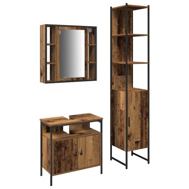 vidaXL Σετ Επίπλων Μπάνιου 3 τεμ. Παλιό Ξύλο 33x33x185,5 εκ
