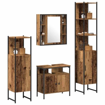 vidaXL Σετ Επίπλων Μπάνιου 4 τεμ. Παλιό Ξύλο 33x33x185,5 εκ