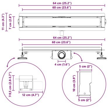 vidaXL Εκροή ντους με γυάλινη επικάλυψη Μαύρο 60 cm