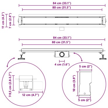 vidaXL Εκροή ντους με γυάλινη επικάλυψη Μαύρο 80 cm