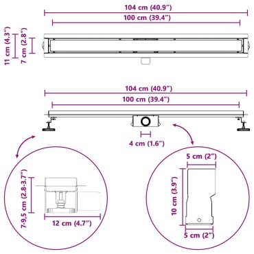 vidaXL Εκροή ντους με γυάλινη επικάλυψη Μαύρο 100 cm