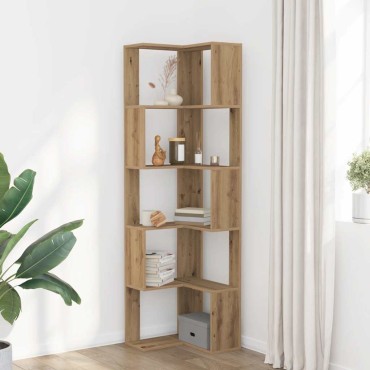 vidaXL Βιβλιοθήκη Γωνιακή 5 Επ. Αρτισιανή Δρυς 50x50x179cm Επεξ. Ξύλο 1 τεμ.