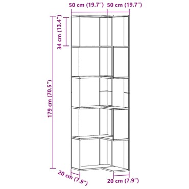 vidaXL Βιβλιοθήκη Γωνιακή 5 Επ. Αρτισιανή Δρυς 50x50x179cm Επεξ. Ξύλο 1 τεμ.