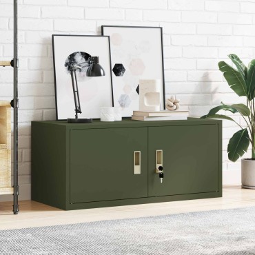 vidaXL Ντουλάπι αποθήκευσης Ελιά Πράσινη 90x40x40cm Ατσάλι 1 τεμ.