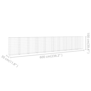 vidaXL Συρματοκιβώτιο Τοίχος 600x30x100cm Γαλβαν.Χάλυβας + Καλύμματα