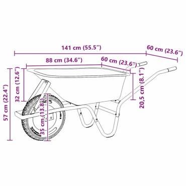 vidaXL Τροχόσπιτο Ασημί και Μαύρο 100 L 150 kg Γαλβανισμένος Χάλυβας