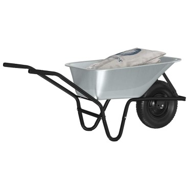 vidaXL Τροχόσπιτο Ασημί και Μαύρο 100 L 150 kg Γαλβανισμένος Χάλυβας