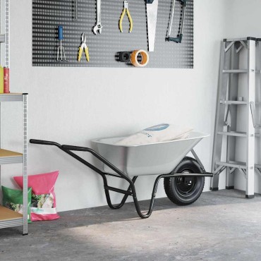 vidaXL Τροχόσπιτο Ασημί και Μαύρο 100 L 150 kg Γαλβανισμένος Χάλυβας