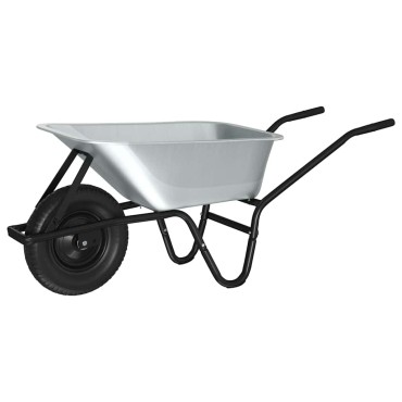 vidaXL Τροχόσπιτο Ασημί και Μαύρο 100 L 150 kg Γαλβανισμένος Χάλυβας