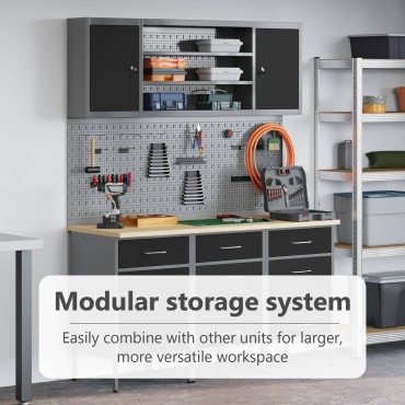 vidaXL Ντουλάπα Εργασίας 3 τμχ. Μαύρο και Γκρι 150 x 55 x 85 εκ